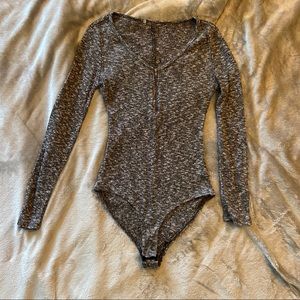 Grey knit zipper body suit